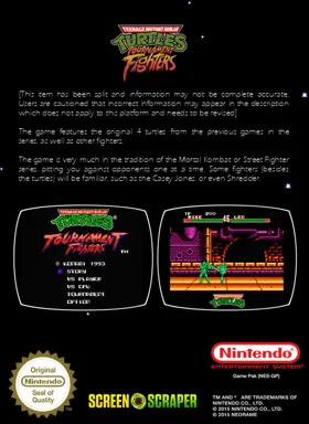 Teenage Mutant Hero Turtles - Tournament Fighters (Europe) box cover back